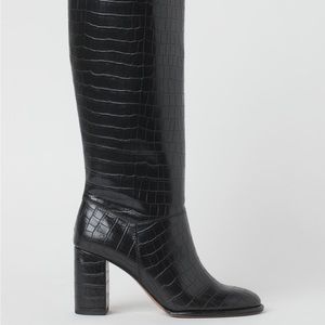 NWOT H&M Croc Embossed Knee High Heeled Boots